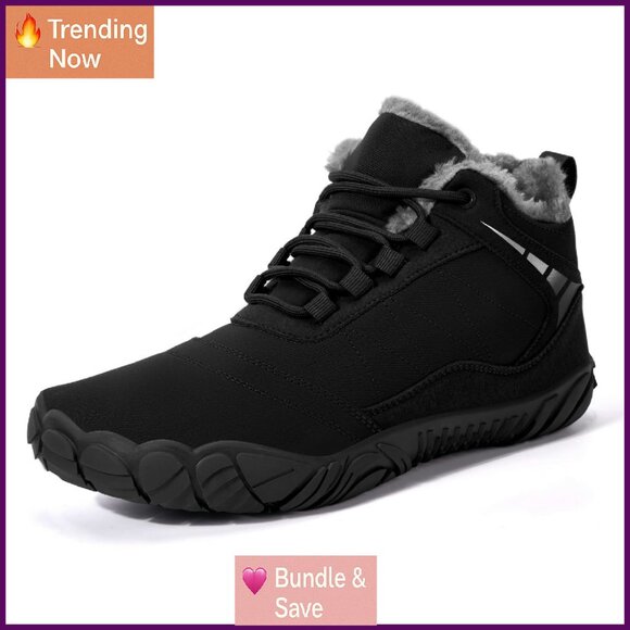 Fur Lined Winter Snow Boots Water Repellent Hiking Minimalist Wide Toe Box